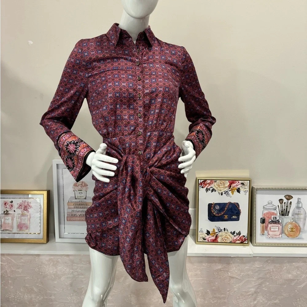 NWOT Free People "Silky Rillo" Shirtdress in Blackberry Tapestry Print - Size XS - Picture 5 of 9